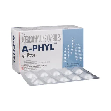 a-phyl 100 capsule Allopathy (Acebrophylline (100mg)) - Uses in Hindi, Side Effects, Substitutes & Price in India