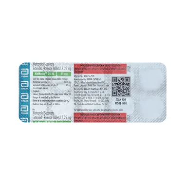 abmetop 25 xl tablet Allopathy (Metoprolol Succinate (23.75mg)) - Uses in Hindi, Side Effects, Substitutes & Price in India