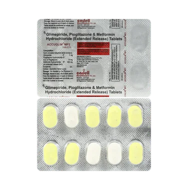 accuglim mp 2mg/500mg/15mg tablet Allopathy (Glimepiride (2mg)) - Uses in Hindi, Side Effects, Substitutes & Price in India