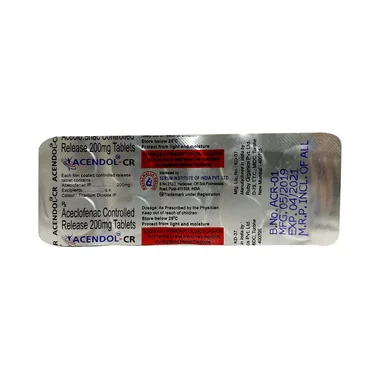 acendol-cr tablet Allopathy (Aceclofenac (200mg)) - Uses in Hindi, Side Effects, Substitutes & Price in India