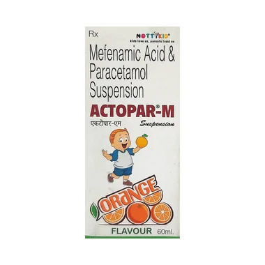 actopar-m oral suspension orange Allopathy (Mefenamic Acid (100mg)) - Uses in Hindi, Side Effects, Substitutes & Price in India