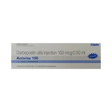 actorise 100 injection Allopathy (Darbepoetin alfa (100mcg)) - Uses in Hindi, Side Effects, Substitutes & Price in India