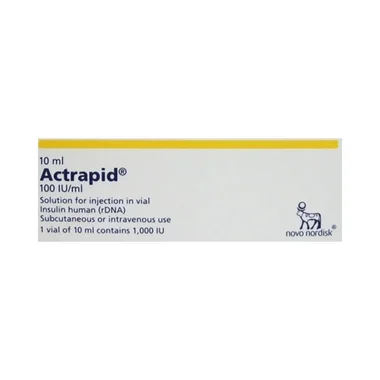 actrapid 100iu/ml solution for injection Allopathy (Human insulin (100IU)) - Uses in Hindi, Side Effects, Substitutes & Price in India