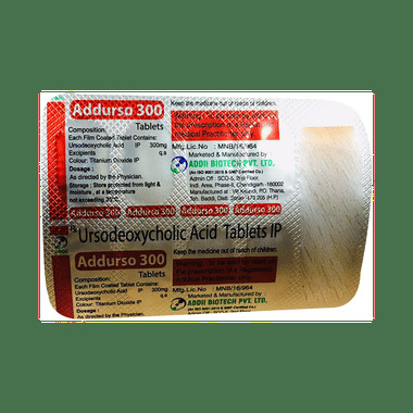 addurso 300 tablet Allopathy (Ursodeoxycholic Acid (300mg)) - Uses in Hindi, Side Effects, Substitutes & Price in India