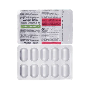 afogatran 75mg capsule Allopathy (Dabigatran Etexilate (75mg)) - Uses in Hindi, Side Effects, Substitutes & Price in India