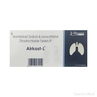 airkast-l 5mg/10mg tablet Allopathy (Levocetirizine (5mg)) - Uses in Hindi, Side Effects, Substitutes & Price in India