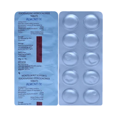 almont fx 10mg/120mg tablet Allopathy (Montelukast (10mg)) - Uses in Hindi, Side Effects, Substitutes & Price in India
