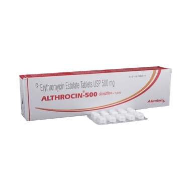 althrocin 500 tablet Allopathy (Erythromycin (500mg)) - Uses in Hindi, Side Effects, Substitutes & Price in India
