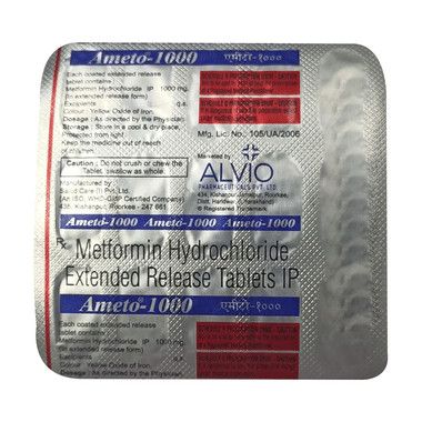 ameto 1000 tablet er Allopathy (Metformin (1000mg)) - Uses in Hindi, Side Effects, Substitutes & Price in India