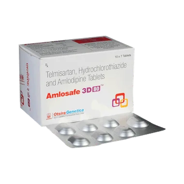 amlosafe 3d 80 tablet Allopathy (Telmisartan (80mg)) - Uses in Hindi, Side Effects, Substitutes & Price in India