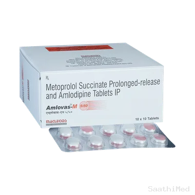 amlovas-m 5/50 tablet pr Allopathy (Amlodipine (5mg)) - Uses in Hindi, Side Effects, Substitutes & Price in India