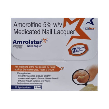 amrolstar nail lacquer Allopathy (Amorolfine (5% w/v)) - Uses in Hindi, Side Effects, Substitutes & Price in India