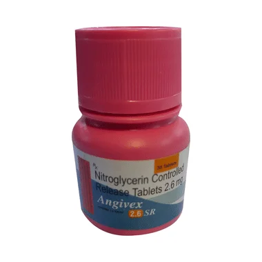 angivex 2.6 sr tablet Allopathy (Nitroglycerin (2.6mg)) - Uses in Hindi, Side Effects, Substitutes & Price in India