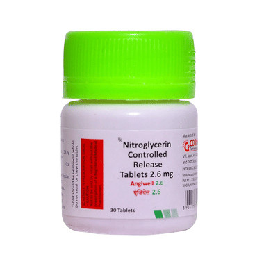 angiwell 2.6mg tablet Allopathy (Nitroglycerin (2.6mg)) - Uses in Hindi, Side Effects, Substitutes & Price in India