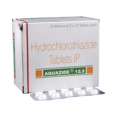aquazide 12.5 tablet Allopathy (Hydrochlorothiazide (12.5mg)) - Uses in Hindi, Side Effects, Substitutes & Price in India