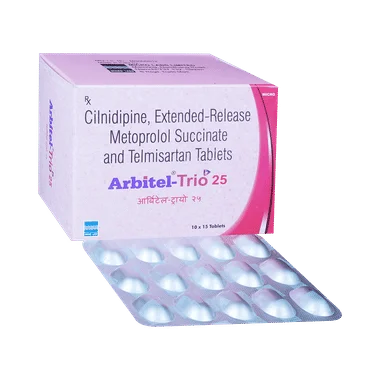 arbitel-trio 25 tablet er Allopathy (Cilnidipine (10mg)) - Uses in Hindi, Side Effects, Substitutes & Price in India