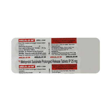 arelol 25mg tablet sr Allopathy (Metoprolol Succinate (25mg)) - Uses in Hindi, Side Effects, Substitutes & Price in India