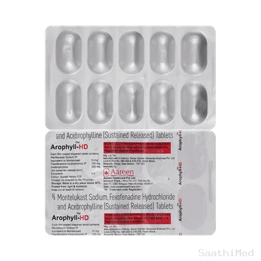 arophyll hd 10mg/120mg/200mg tablet Allopathy (Montelukast (10mg)) - Uses in Hindi, Side Effects, Substitutes & Price in India