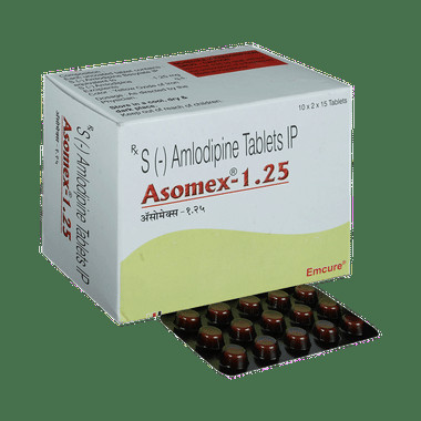 asomex 1.25mg tablet Allopathy (Amlodipine (1.25mg)) - Uses in Hindi, Side Effects, Substitutes & Price in India