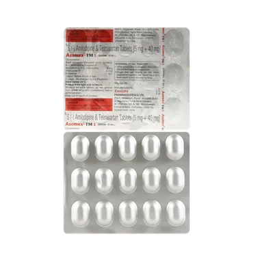 asomex-tm 5 tablet Allopathy (Telmisartan (40mg)) - Uses in Hindi, Side Effects, Substitutes & Price in India