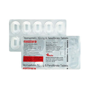atornet f 10mg/145mg tablet Allopathy (Atorvastatin (10mg)) - Uses in Hindi, Side Effects, Substitutes & Price in India