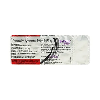 belfexin 180mg tablet Allopathy (Fexofenadine (180mg)) - Uses in Hindi, Side Effects, Substitutes & Price in India