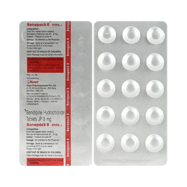 benepack 8 tablet Allopathy (Benidipine (8mg)) - Uses in Hindi, Side Effects, Substitutes & Price in India