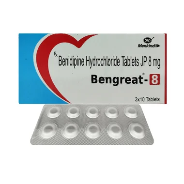 bengreat 8 tablet Allopathy (Benidipine (8mg)) - Uses in Hindi, Side Effects, Substitutes & Price in India