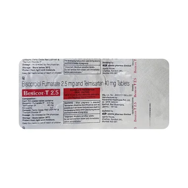 besicor-t 2.5 tablet Allopathy (Bisoprolol (2.5mg)) - Uses in Hindi, Side Effects, Substitutes & Price in India