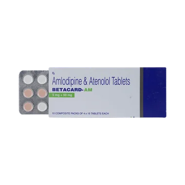 betacard-am 5mg/50mg tablet Allopathy (Amlodipine (5mg)) - Uses in Hindi, Side Effects, Substitutes & Price in India