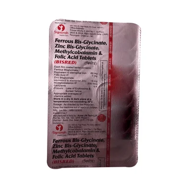 bisred tablet Allopathy (Ferrous Bisglycinate (60mg)) - Uses in Hindi, Side Effects, Substitutes & Price in India