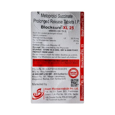 blocksure-xl 25 tablet Allopathy (Metoprolol Succinate (23.75mg)) - Uses in Hindi, Side Effects, Substitutes & Price in India