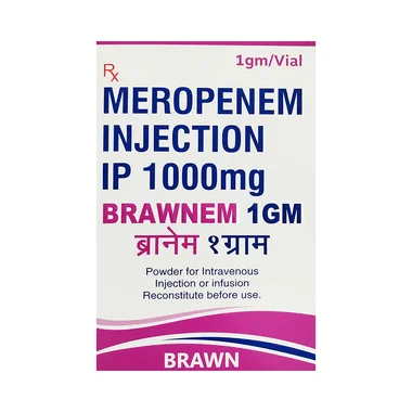 brawnem 1gm injection Allopathy (Meropenem (1000mg)) - Uses in Hindi, Side Effects, Substitutes & Price in India