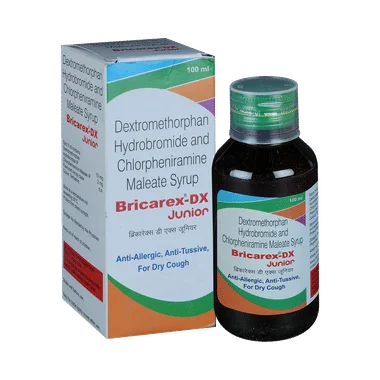 bricarex-dx junior syrup Allopathy (Chlorpheniramine Maleate (2mg/5ml)) - Uses in Hindi, Side Effects, Substitutes & Price in India