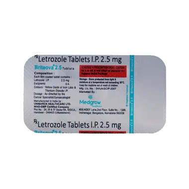 briteova 2.5 tablet Allopathy (Letrozole (2.5mg)) - Uses in Hindi, Side Effects, Substitutes & Price in India