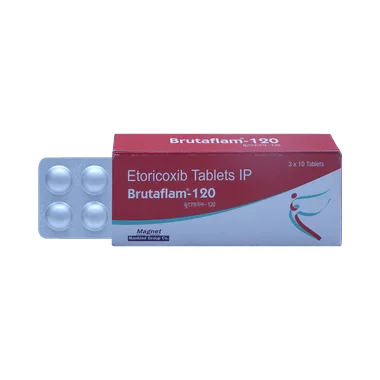 brutaflam 120mg tablet Allopathy (Etoricoxib (120mg)) - Uses in Hindi, Side Effects, Substitutes & Price in India