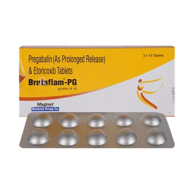 brutaflam pg 75mg/60mg tablet Allopathy (Pregabalin (75mg)) - Uses in Hindi, Side Effects, Substitutes & Price in India