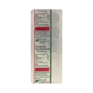 brutozyme-d tablet Allopathy (Trypsin (48mg)) - Uses in Hindi, Side Effects, Substitutes & Price in India
