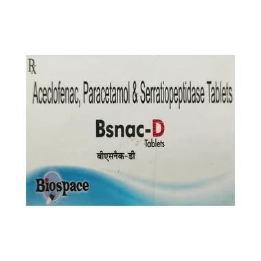 bsnac-d tablet allopathy (Aceclofenac (100mg) + Paracetamol (325mg)) - Uses in Hindi, Side Effects, Substitutes & Price in India