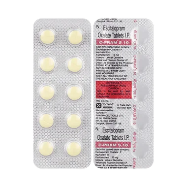 c-pram s 10 tablet Allopathy (Escitalopram Oxalate (10mg)) - Uses in Hindi, Side Effects, Substitutes & Price in India