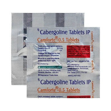 camforte 0.5 tablet Allopathy (Cabergoline (0.5mg)) - Uses in Hindi, Side Effects, Substitutes & Price in India