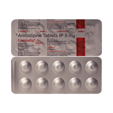 camlodip 5mg tablet Allopathy (Amlodipine (5mg)) - Uses in Hindi, Side Effects, Substitutes & Price in India
