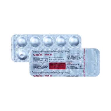 cinez-d tablet Allopathy (Cinnarizine (20mg)) - Uses in Hindi, Side Effects, Substitutes & Price in India