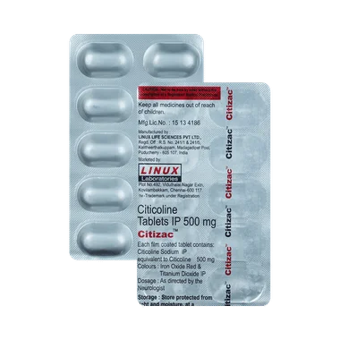 citizac tablet Allopathy (Citicoline (500mg)) - Uses in Hindi, Side Effects, Substitutes & Price in India
