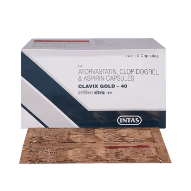 clavix gold 75mg/40mg/75mg capsule Allopathy (Aspirin (75mg)) - Uses in Hindi, Side Effects, Substitutes & Price in India