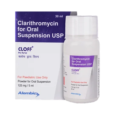 cloff 125mg dry syrup Allopathy (Clarithromycin (125mg)) - Uses in Hindi, Side Effects, Substitutes & Price in India