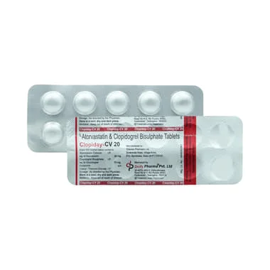 clopiday cv 20mg/75mg tablet Allopathy (Atorvastatin (20mg)) - Uses in Hindi, Side Effects, Substitutes & Price in India