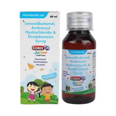 corex ls junior syrup mixed fruit Allopathy (Ambroxol (15mg)) - Uses in Hindi, Side Effects, Substitutes & Price in India