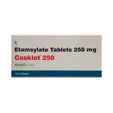 cosklot 250mg tablet Allopathy (Ethamsylate (250mg)) - Uses in Hindi, Side Effects, Substitutes & Price in India
