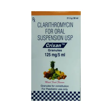 crixan 125mg granules mixed fruit Allopathy (Clarithromycin (125mg)) - Uses in Hindi, Side Effects, Substitutes & Price in India